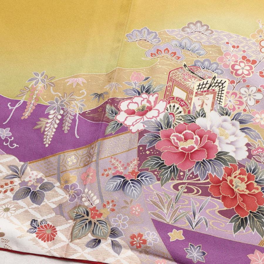 中古 振袖 金駒刺繍 正絹 古典柄 袷仕立て 身丈170.5cm 裄丈68cm 箔 