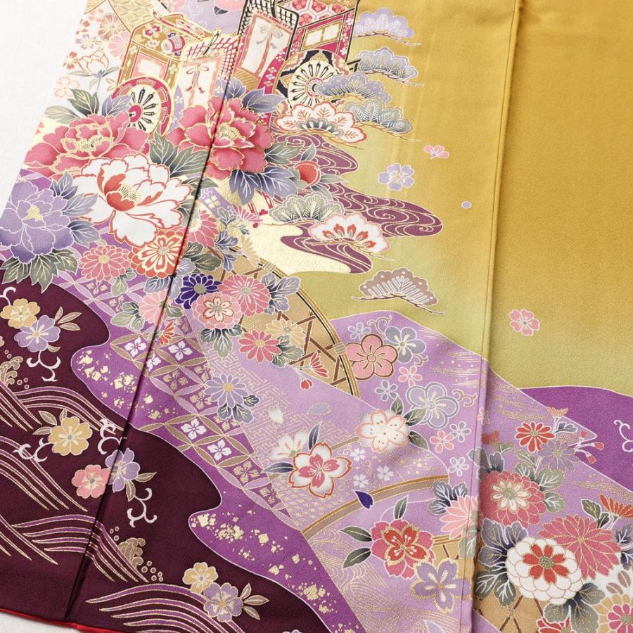 中古 振袖 金駒刺繍 正絹 古典柄 袷仕立て 身丈170.5cm 裄丈68cm 箔 