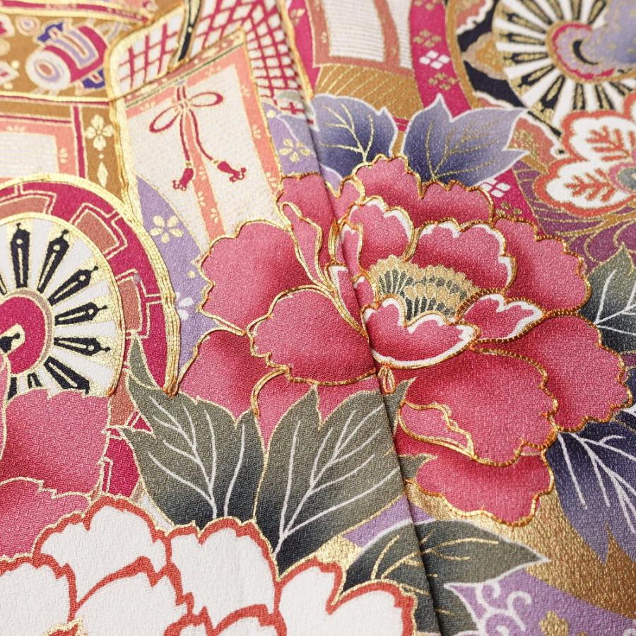 中古 振袖 金駒刺繍 正絹 古典柄 袷仕立て 身丈170.5cm 裄丈68cm 箔 