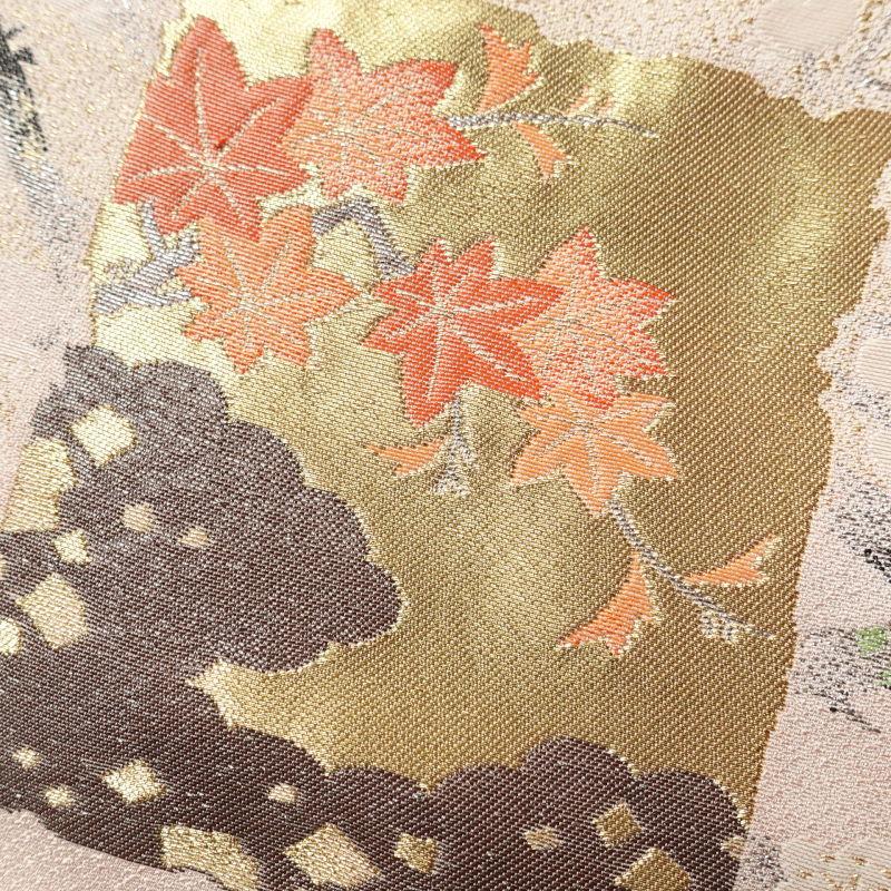 中古 色留袖 美品 箔扇琳派図 丹後ちりめん しつけ糸付き 箔 金糸 刺繍 
