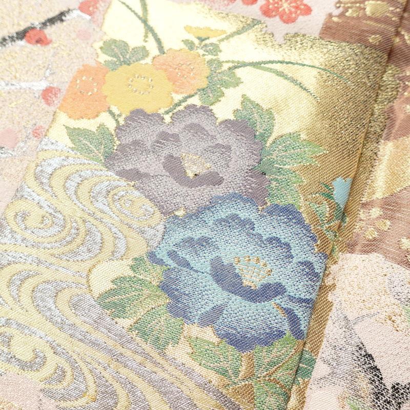 中古 色留袖 美品 箔扇琳派図 丹後ちりめん しつけ糸付き 箔 金糸 刺繍 