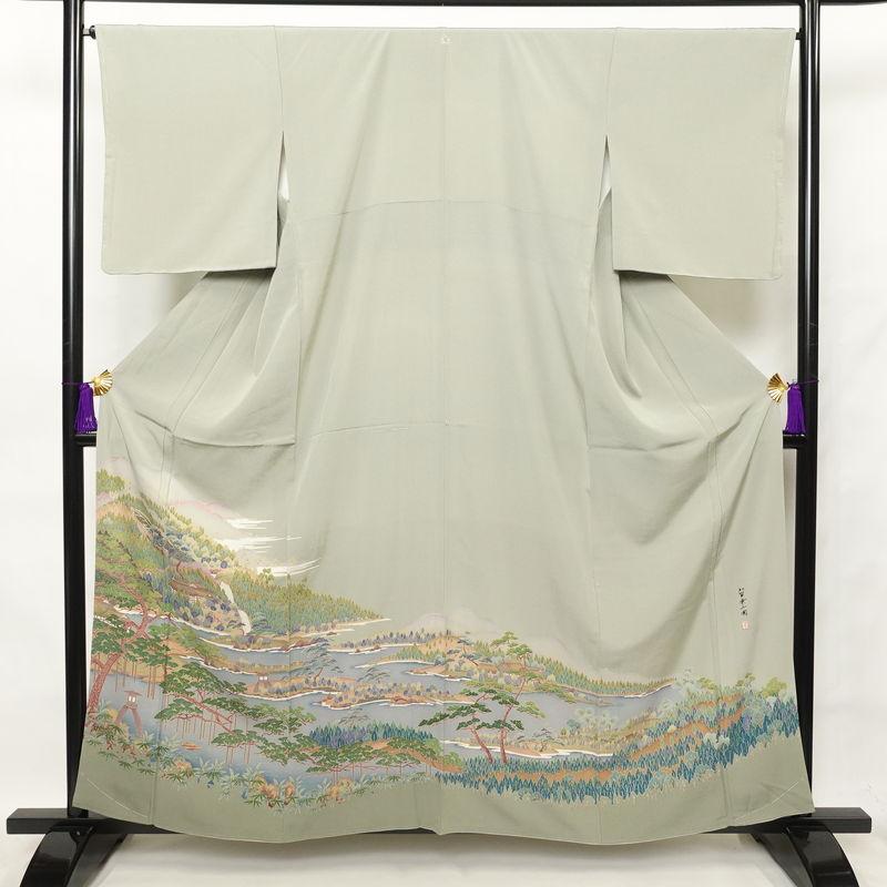 中古 色留袖 良品 しつけ糸付き 落款入り 兼六園 一つ紋付き 共八掛 