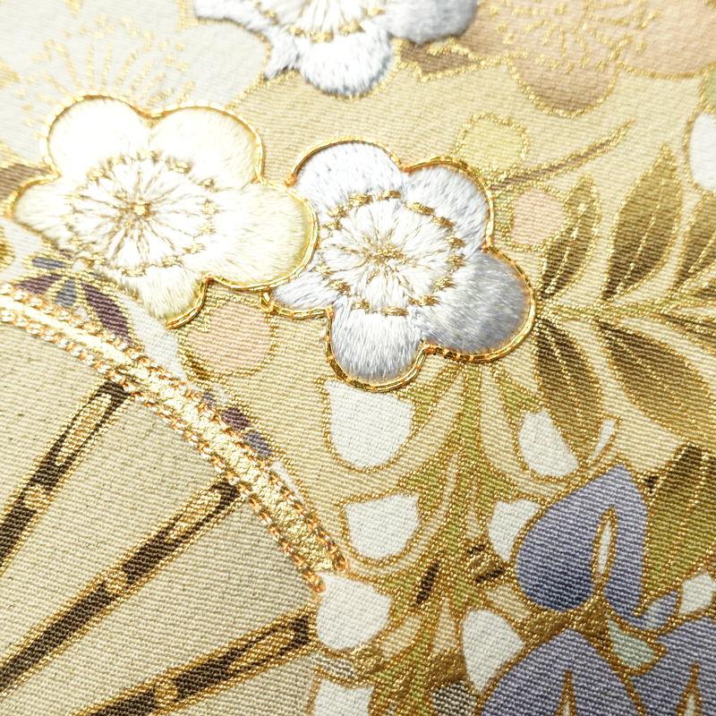中古 色留袖 五つ紋付き 比翼付き 縮緬 正絹 金駒刺繍 古典柄 袷仕立て 