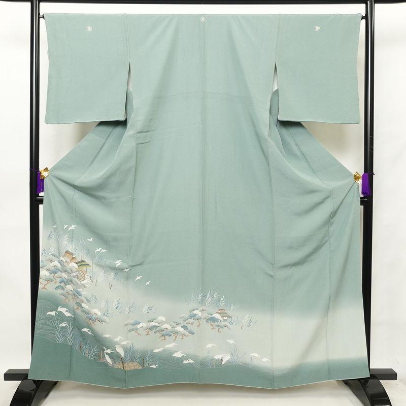 中古 色留袖 五つ紋付き 比翼付き 縮緬 正絹 古典柄 袷仕立て 身丈