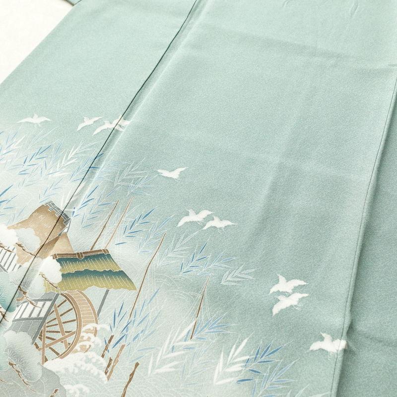 中古 色留袖 五つ紋付き 比翼付き 縮緬 正絹 古典柄 袷仕立て 身丈  