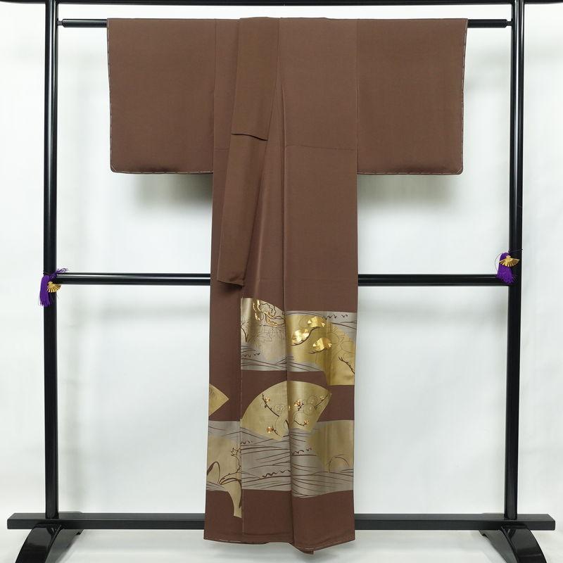 中古 色留袖 落款入り しつけ糸付き 金駒刺繍 一つ紋付き 正絹 人物