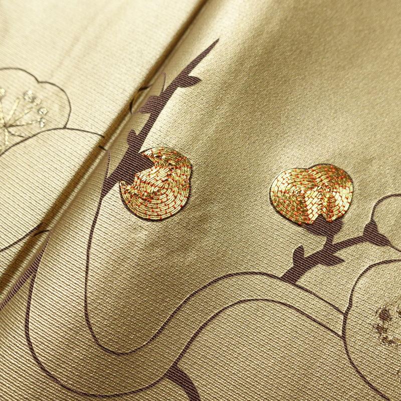 色留袖 着物 中古 正絹 袷 紋付 一つ紋 金駒刺繍 花の図 流水 波 枯草色 多色 金 身丈160cm 裄65.5cm M きもの北條 A1290-7 中古 色留袖 落款入り しつけ糸付き 金駒刺繍 一つ紋付き 正絹 人物