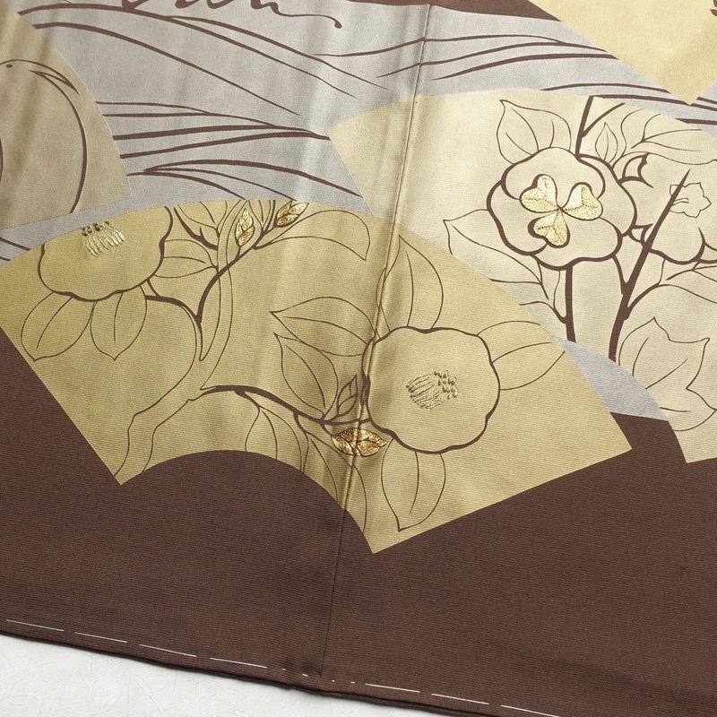 色留袖 着物 中古 正絹 袷 紋付 一つ紋 金駒刺繍 花の図 流水 波 枯草色 多色 金 身丈160cm 裄65.5cm M きもの北條 A1290-7 中古 色留袖 落款入り しつけ糸付き 金駒刺繍 一つ紋付き 正絹 人物