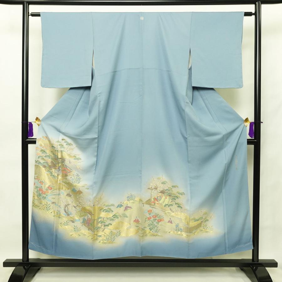 中古 色留袖 良品 源氏物語絵巻 一つ紋付き 正絹 風景柄 袷仕立て 身丈 