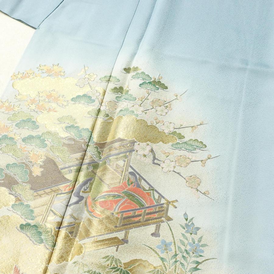 中古 色留袖 良品 源氏物語絵巻 一つ紋付き 正絹 風景柄 袷仕立て 身丈 