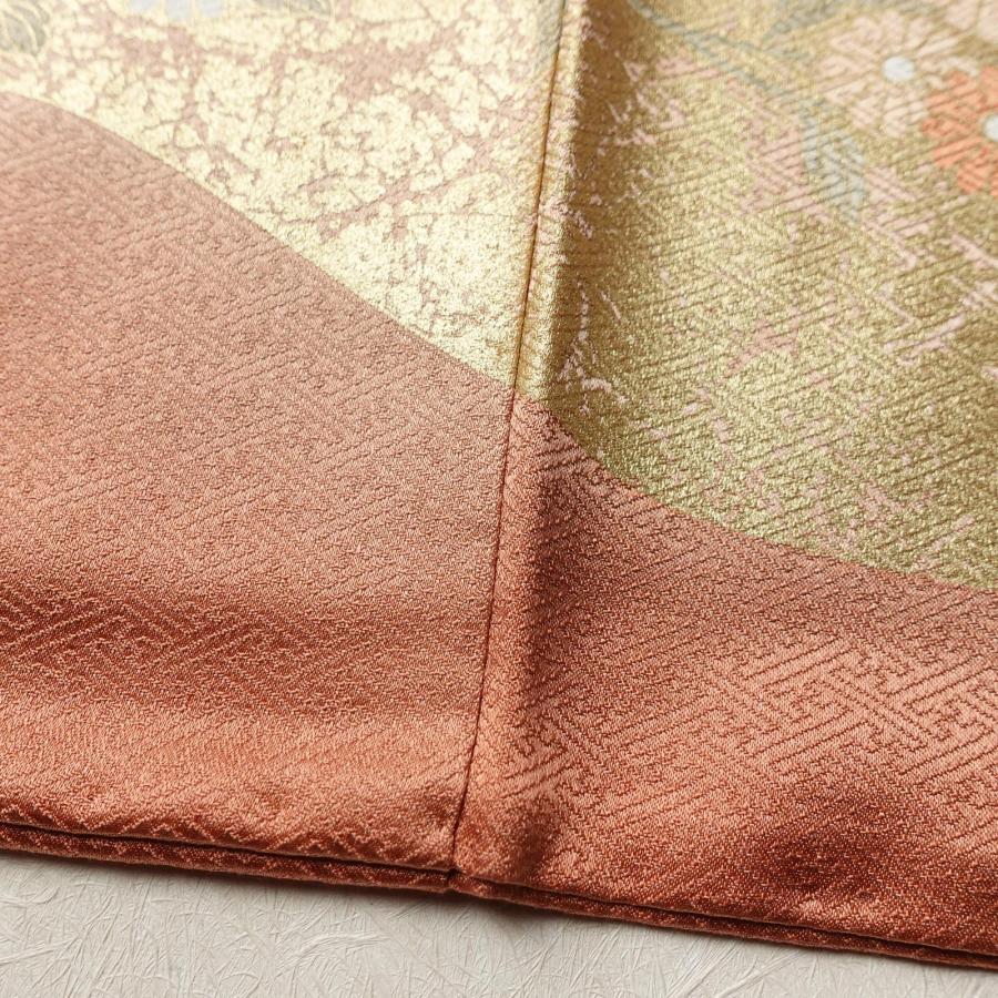 中古 色留袖 良品 綸子 金駒刺繍 一つ紋付き 正絹 古典柄 袷仕立て 