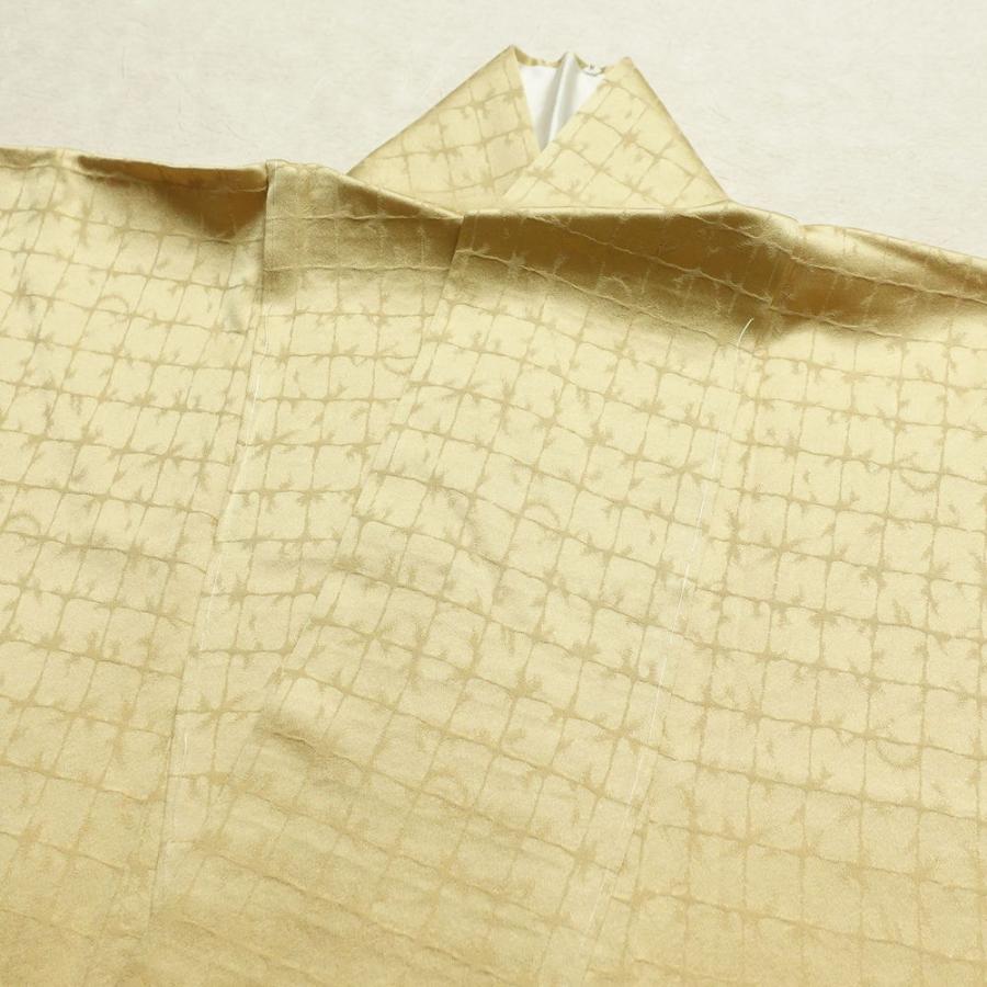 中古 色無地 しつけ糸付き 一つ紋付き 正絹 チェック・格子柄 袷仕立て