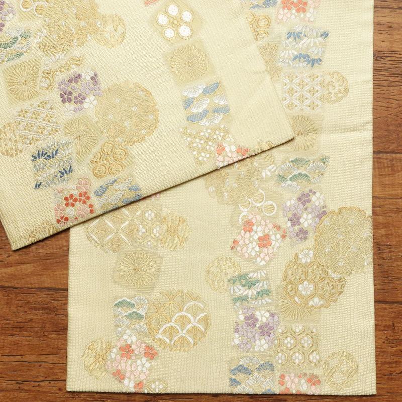 中古 袋帯 六通柄 フォーマル用 正絹 古典柄 黄・黄土色