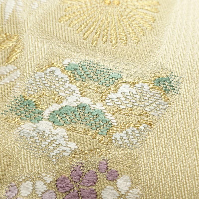 中古 袋帯 六通柄 フォーマル用 正絹 古典柄 黄・黄土色