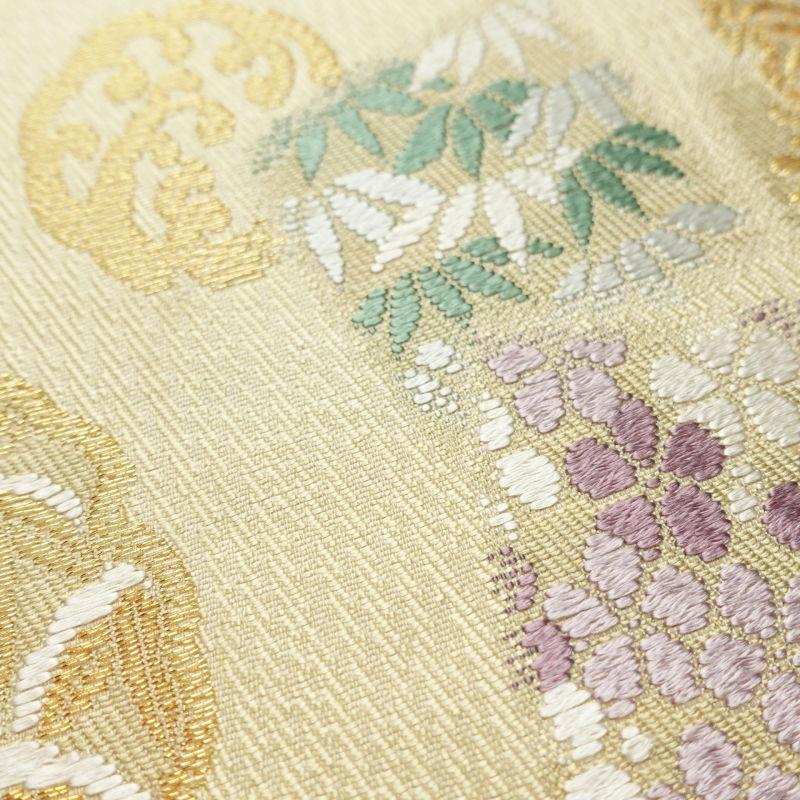 中古 袋帯 六通柄 フォーマル用 正絹 古典柄 黄・黄土色