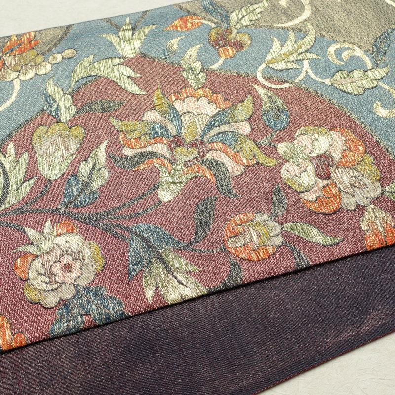 中古 袋帯 六通柄 美品 フォーマル用 正絹 木の葉・植物柄 多色使い_15