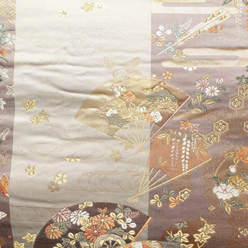 中古 袋帯 六通柄 フォーマル用 正絹 古典柄 扇面 グレー : 和ころも 