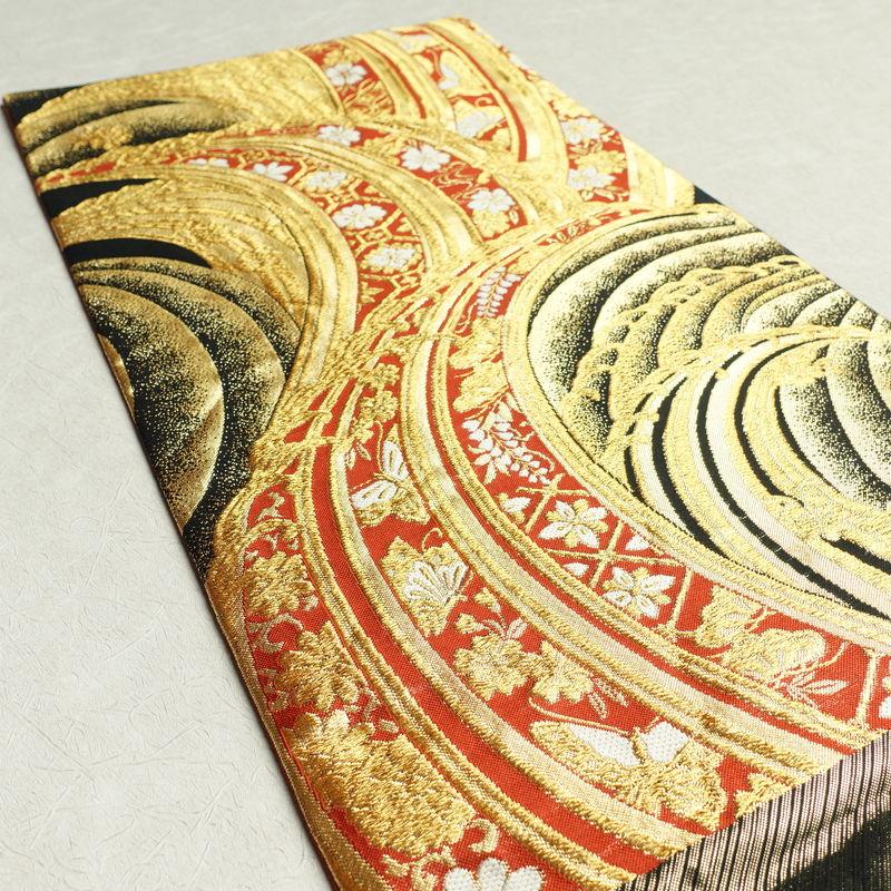 中古 袋帯 六通柄 振袖用 正絹 流水・波柄 蝶 金・銀 : 和ころも 