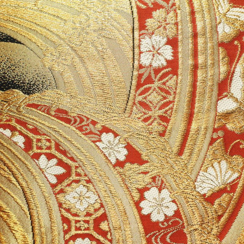 中古 袋帯 六通柄 振袖用 正絹 流水・波柄 蝶 金・銀 : 和ころも 