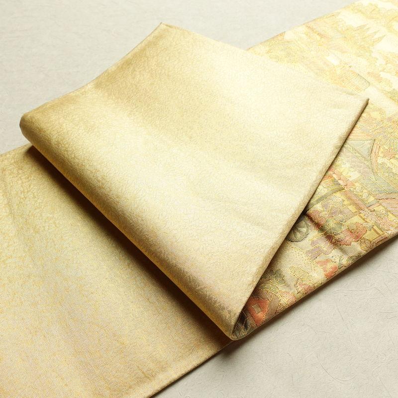 中古 袋帯 佐賀錦 六通柄 フォーマル用 正絹 風景柄 金・銀 : 和ころも
