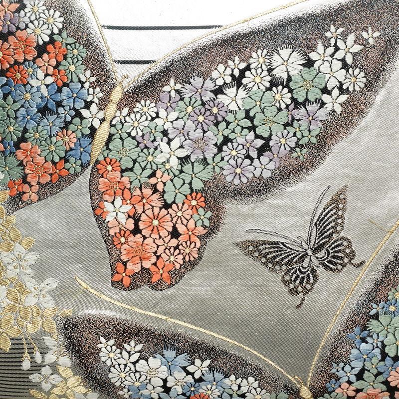 【帯付き】正絹　ますいわ屋の振袖　帯辻ヶ花に蝶柄 袋帯 正絹袋帯 蝶柄 帯付き】正絹 ますいわ屋の振袖 帯辻ヶ花