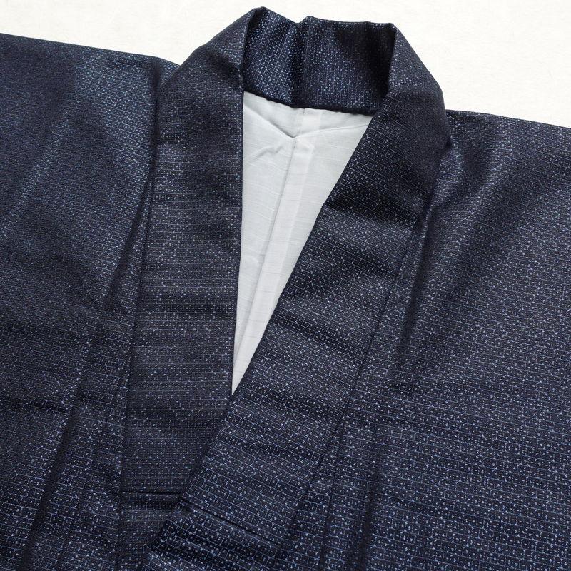中古 男性用 着物 アンサンブル 羽織 長襦袢 着物 しつけ糸付き ウール 亀甲柄 単衣仕立て 3点セット 身丈140cm 裄丈69cm 青・紺_10