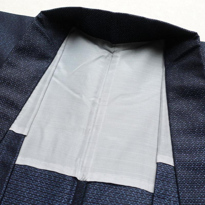 中古 男性用 着物 アンサンブル 羽織 長襦袢 着物 しつけ糸付き ウール 亀甲柄 単衣仕立て 3点セット 身丈140cm 裄丈69cm 青・紺_12