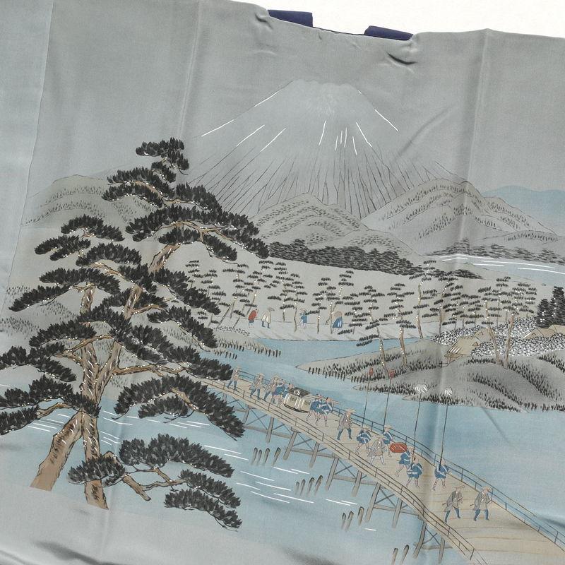 中古 男性用 着物 アンサンブル 羽織 長襦袢 着物 しつけ糸付き ウール 亀甲柄 単衣仕立て 3点セット 身丈140cm 裄丈69cm 青・紺_20