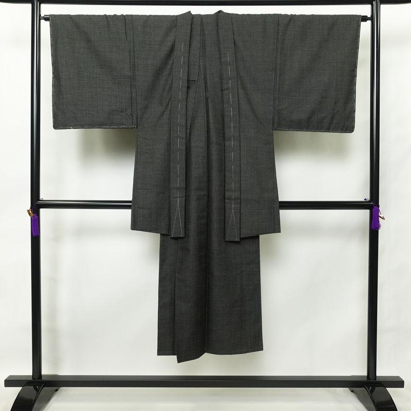 中古 男性用 着物 羽織 2点セット 良品 アンサンブル ウール 亀甲柄 単 