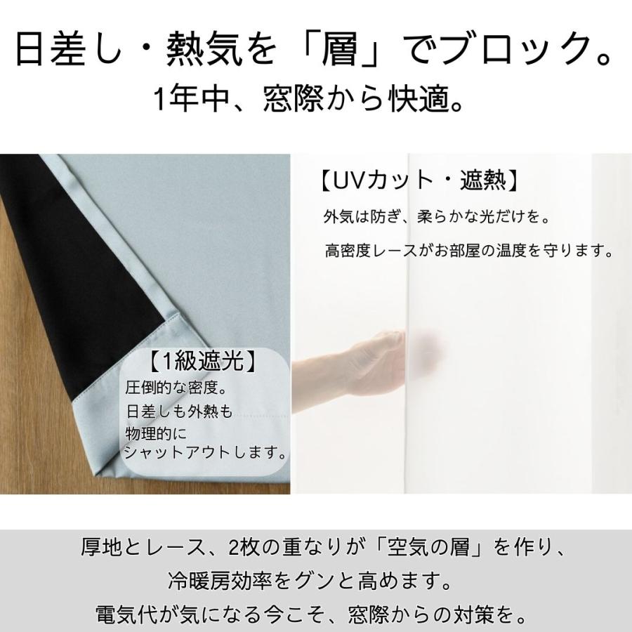 3％オフ／即納 1級遮光カーテン レース付き 4枚セット 2枚組 遮熱