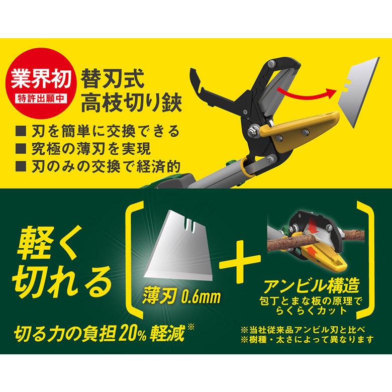 高枝切りバサミ 高枝切鋏 ムサシ 替刃3段式高枝切鋏アンビル刃 631 高枝切りばさみ 剪定ばさみ 高枝切り 3m 2m 軽量_2