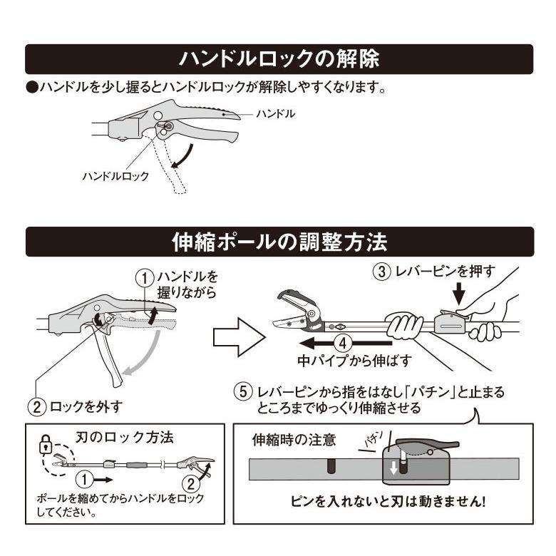 高枝切りバサミ 高枝切鋏 ムサシ 替刃3段式高枝切鋏アンビル刃 631 高枝切りばさみ 剪定ばさみ 高枝切り 3m 2m 軽量_6