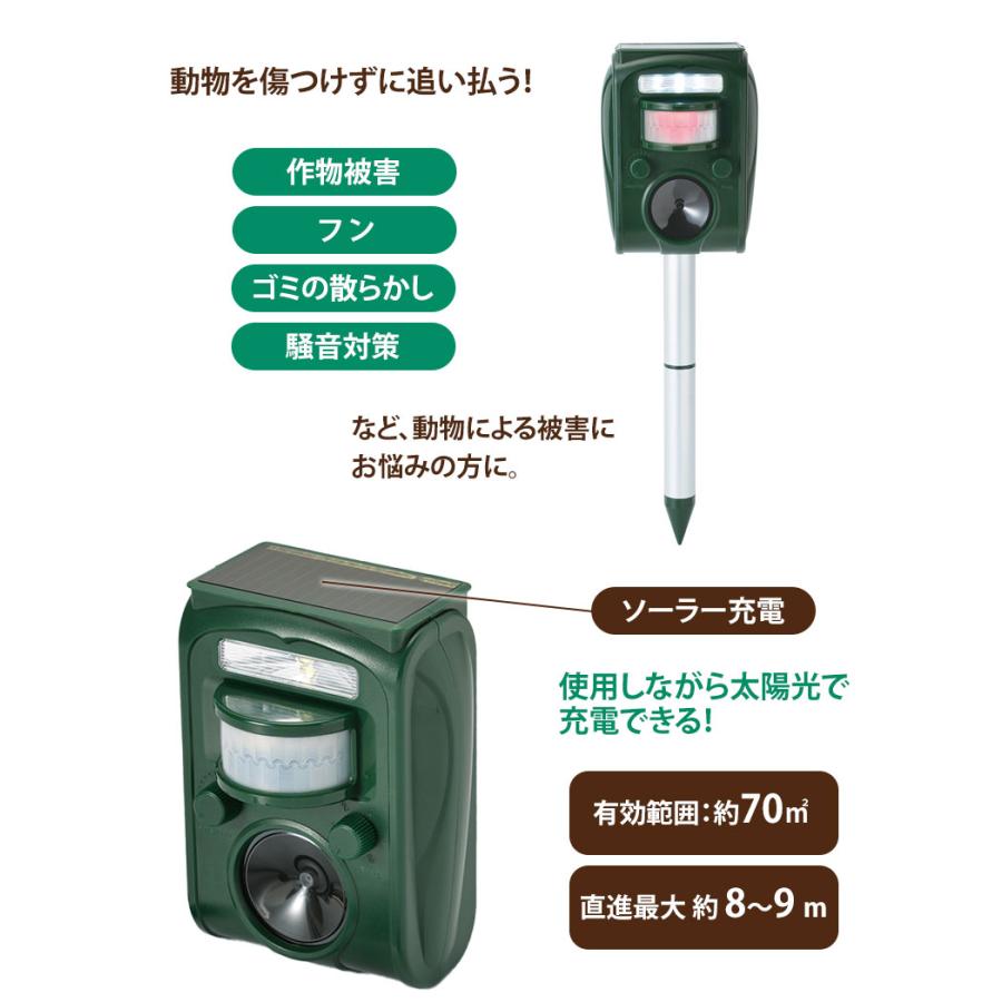 害獣駆除 ソーラー式鳥獣リペラー SV-7015 音 超音波 ライト グッズ 道具 ネズミ 鳩 害獣対策器 害獣対策装置 害獣対策 害獣駆除 畑 セーブインダストリー｜wakui-bouhanbousai｜02