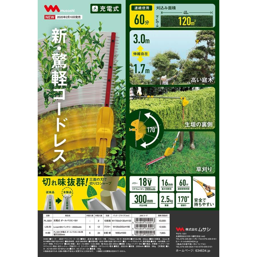 ムサシ Li-ion 18Vバッテリ(LiB-20) PL-5001・PL-5002対応