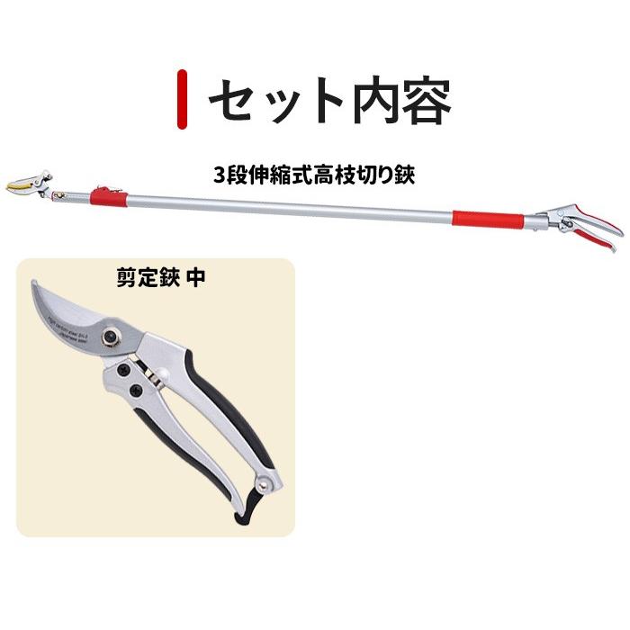 ガーデニング用品 レディース園芸2点セット 3段伸縮式 高枝切りバサミ