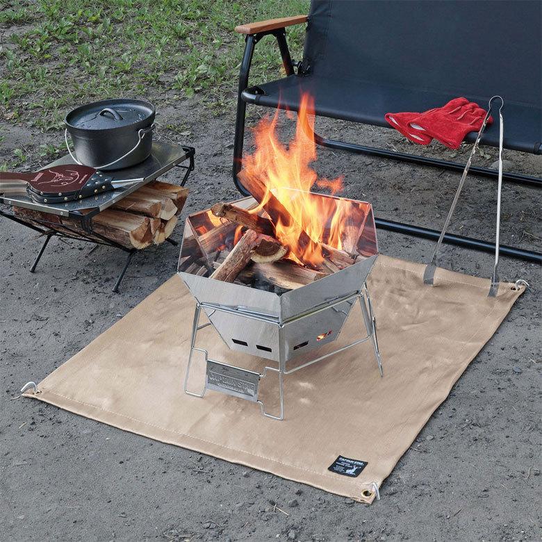 焚き火台 直径40cm、焚き火シート 80×80cm、火ばさみ 他 焚火 シート80×80cm アウトドア キャプテンスタッグ 正規品取扱店