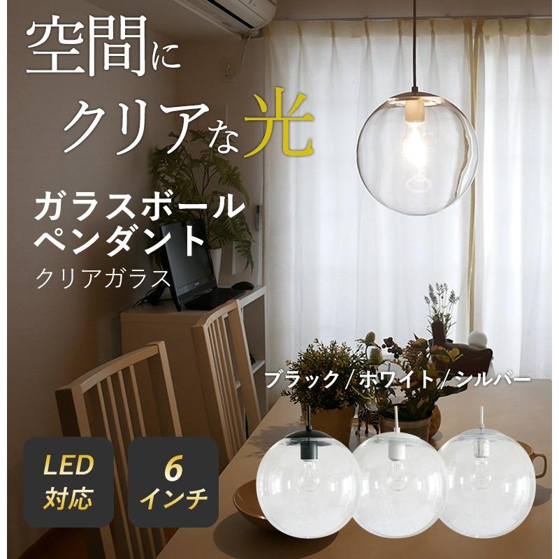 ペンダントライト 照明 ガラスボールペンダント 6インチ LED電球付き