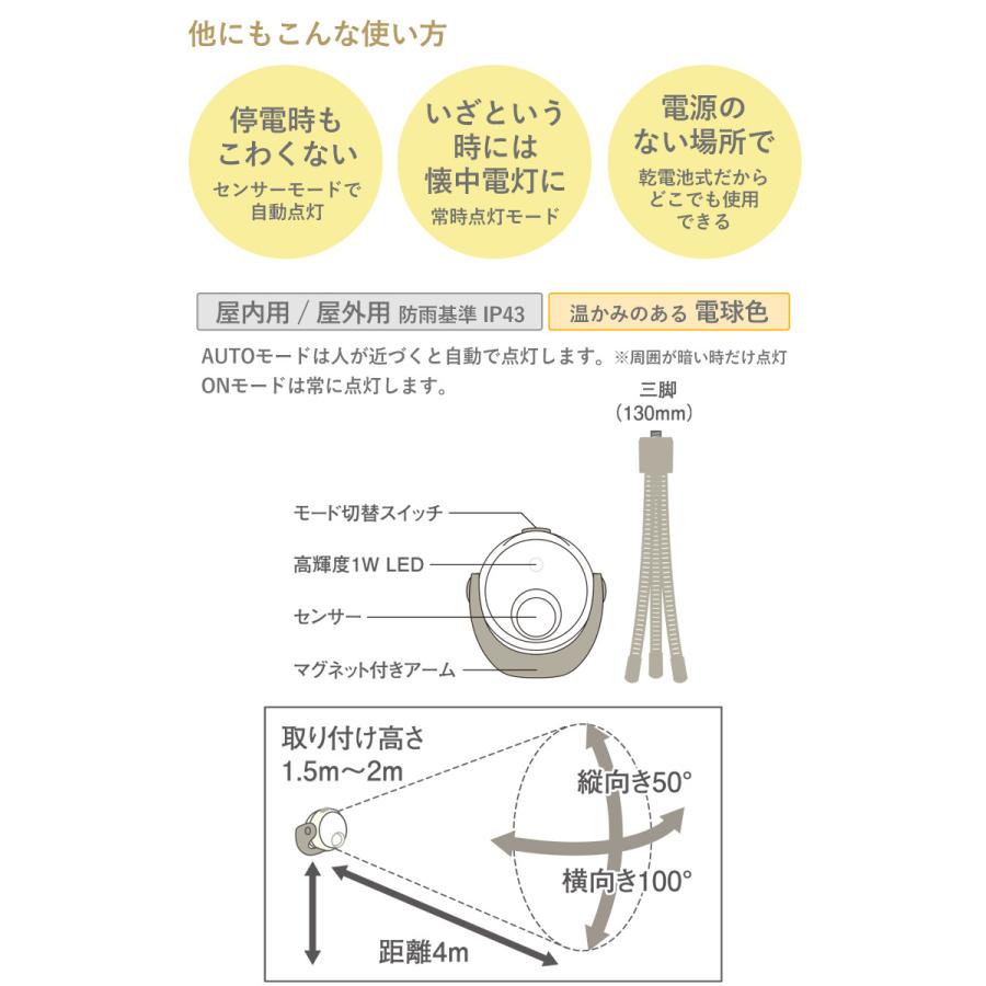 まるまる LED ムサシ RITEX ここにもそこにもまんまるセンサーライト モカ
