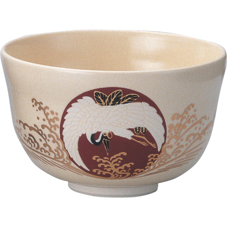 京焼　清水焼　祥鶴文　宮地英香　金銀　鶴　紅白　縁起物　抹茶椀 茶道具 抹茶茶碗 宮地英香作 仁清 紅葉