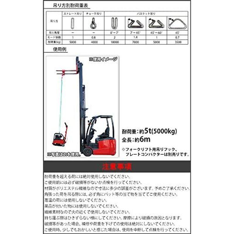 スリングベルト　ベルトスリング　耐荷重約5t　約5000kg　荷揚げ　吊り下げ　ベルト幅約125mm　全長約6m　吊り上げ　玉掛け　ナイロン