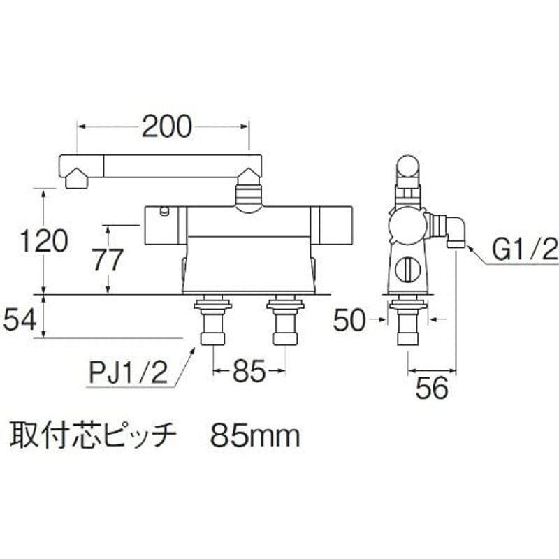 SANEI　バス用混合栓サーモデッキシャワー混合栓　ストップシャワー付き　取付け芯ピッチ85mm