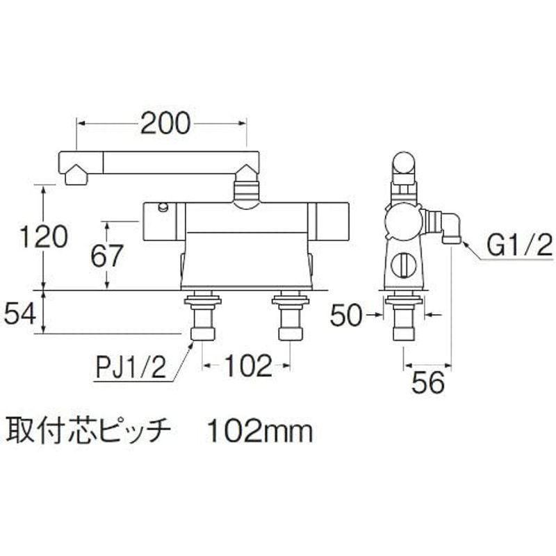 SANEI　バス用混合栓サーモデッキシャワー混合栓　ストップシャワー付き　取付け芯ピッチ102mm　SK785DT2