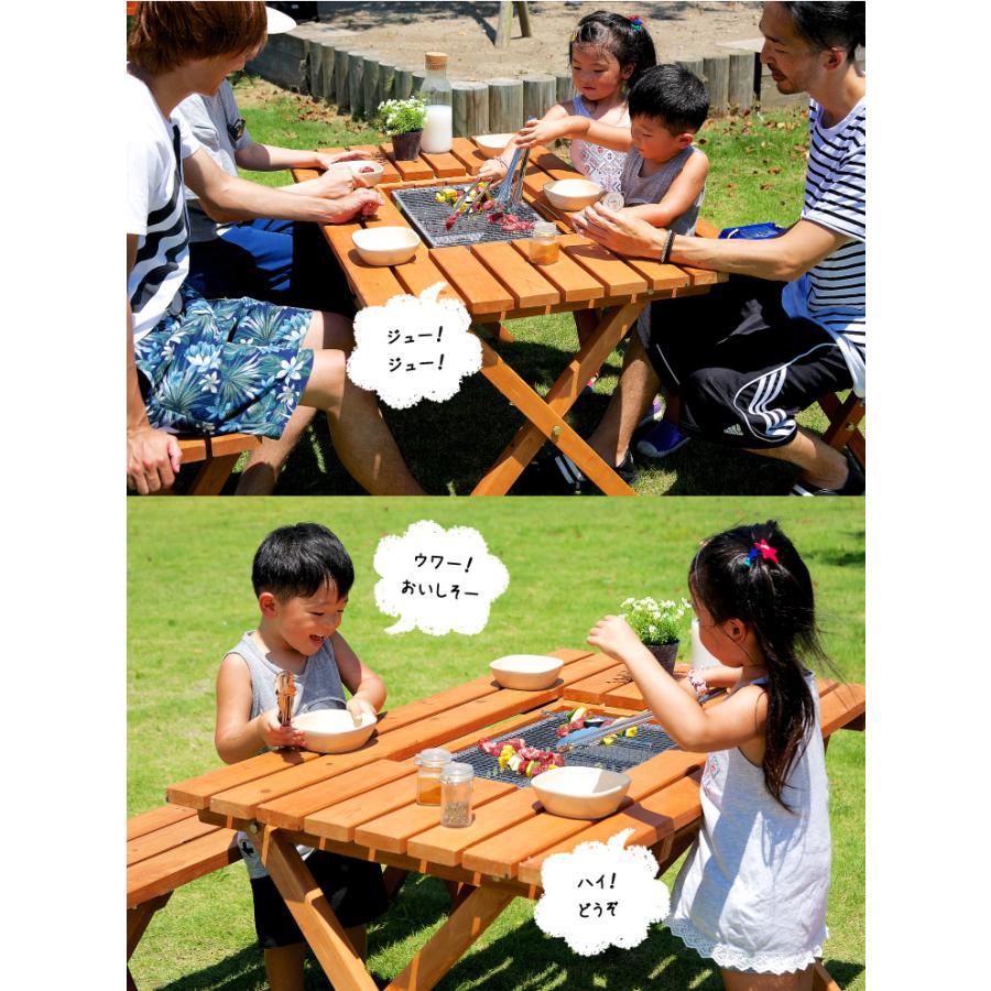 ガーデンテーブルセット 3点セット バーベキュー 木製 ガーデンテーブル ガーデンベンチ 杉材bbqテーブル ベンチセット 1613 家具通販のわくわくランド 通販 Yahoo ショッピング