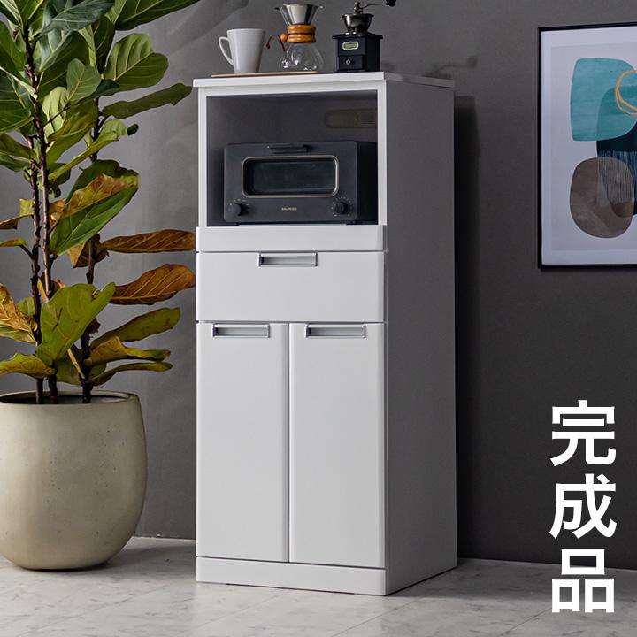 完成品 鏡面ホワイト レンジ台 レンジラック レンジ収納 レンジボード