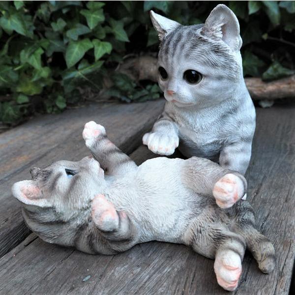 猫の置物 じゃれ合う猫2匹セット サバ白 31356HH7376