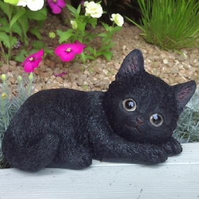 猫の置物 黒猫 子猫 伏せ寝 N15720 キャット ガーデンオブジェ