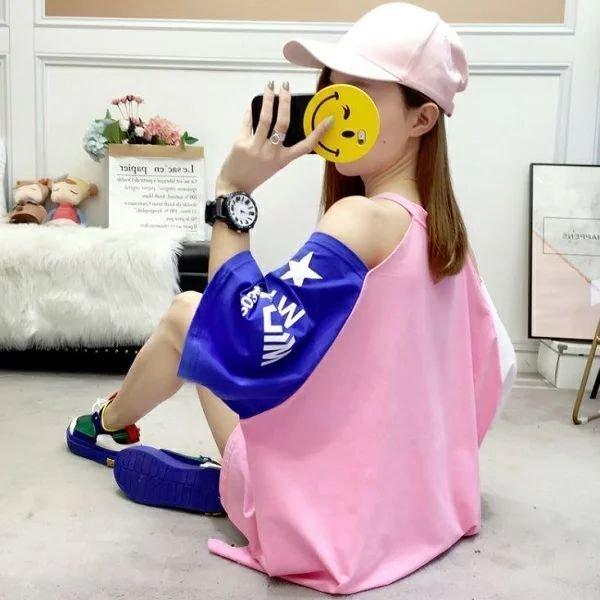 福袋 五芒星 カジュアル ストリート 原宿系 春 夏 半袖 ロングtシャツ 可愛い 韓国 オルチャンファッション Tシャツ トップス 肩出し スポ 可愛いすぎる ダボダボ 半袖 Size M Www Fattoriabacio Com