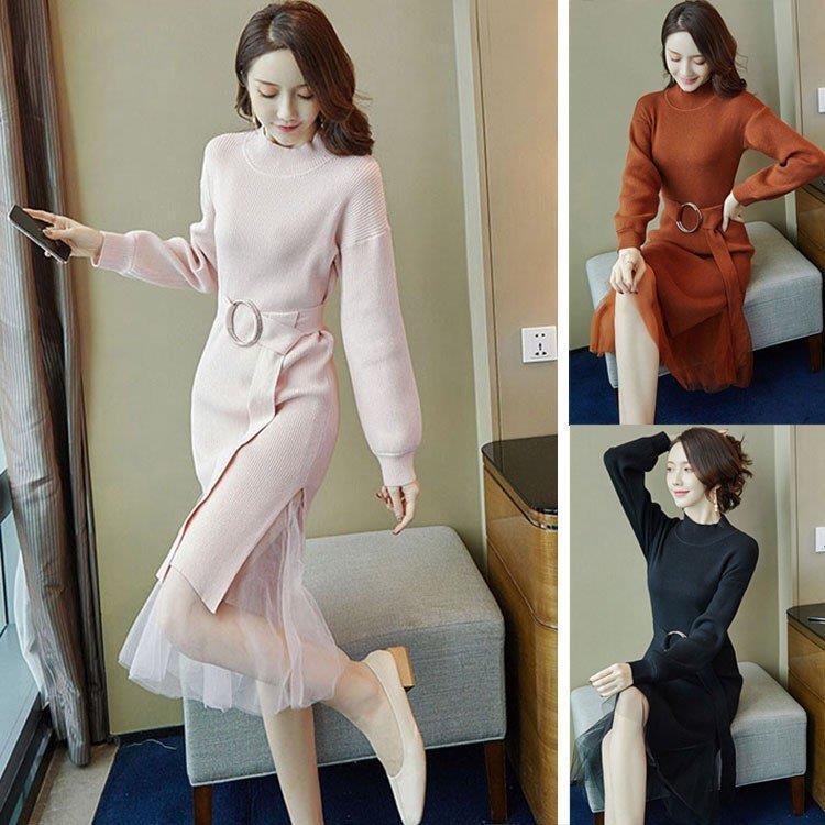 通常販売 秋冬 ワンピース 長袖 ニット ワンピース マキシ丈 レディース ニット カシュクール ワンピース 着やせ 女性 レイヤード ナチュラル オフィス 通勤服 親切仕様 Www Superavila Com