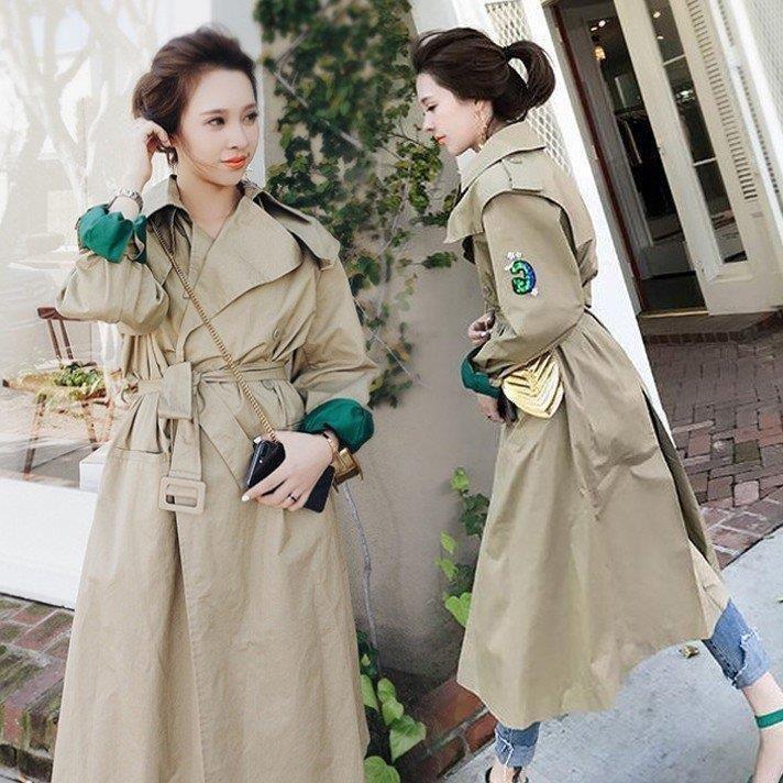 大きい割引 40代 レディース トレンチコート 春 着痩せ ロングアウター 通勤 上品 トレンチコート 無地 大きいサイズ きれいめ 刺繍 カーキ スプリングコート ロング丈 コート アウター Www Varney Com Br