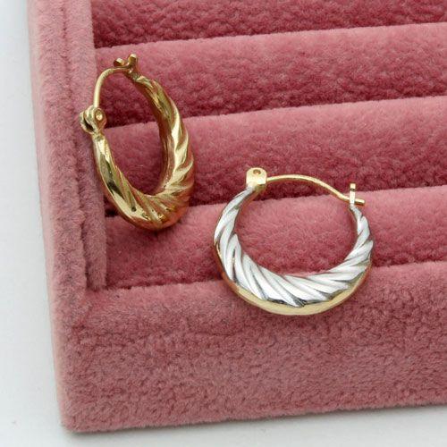 ドイツ製 9金 リバーシブル コンビカラー タイニーフープピアス ホロー